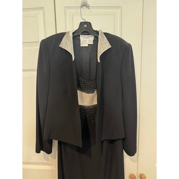 Vintage Daymor Couture Black Dress Suit Silver Embellished Evening Party - Picture 2 of 11